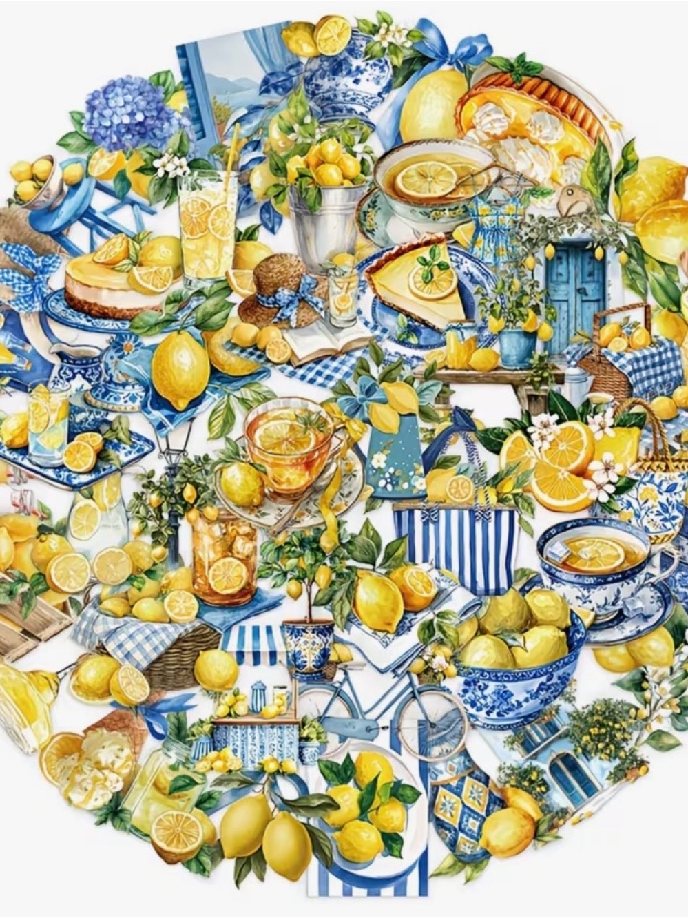 50 Blue & Yellow Lemon Stickers Mediterranean Citrus Drinks Fruit Tote Pie - Picture 7 of 9